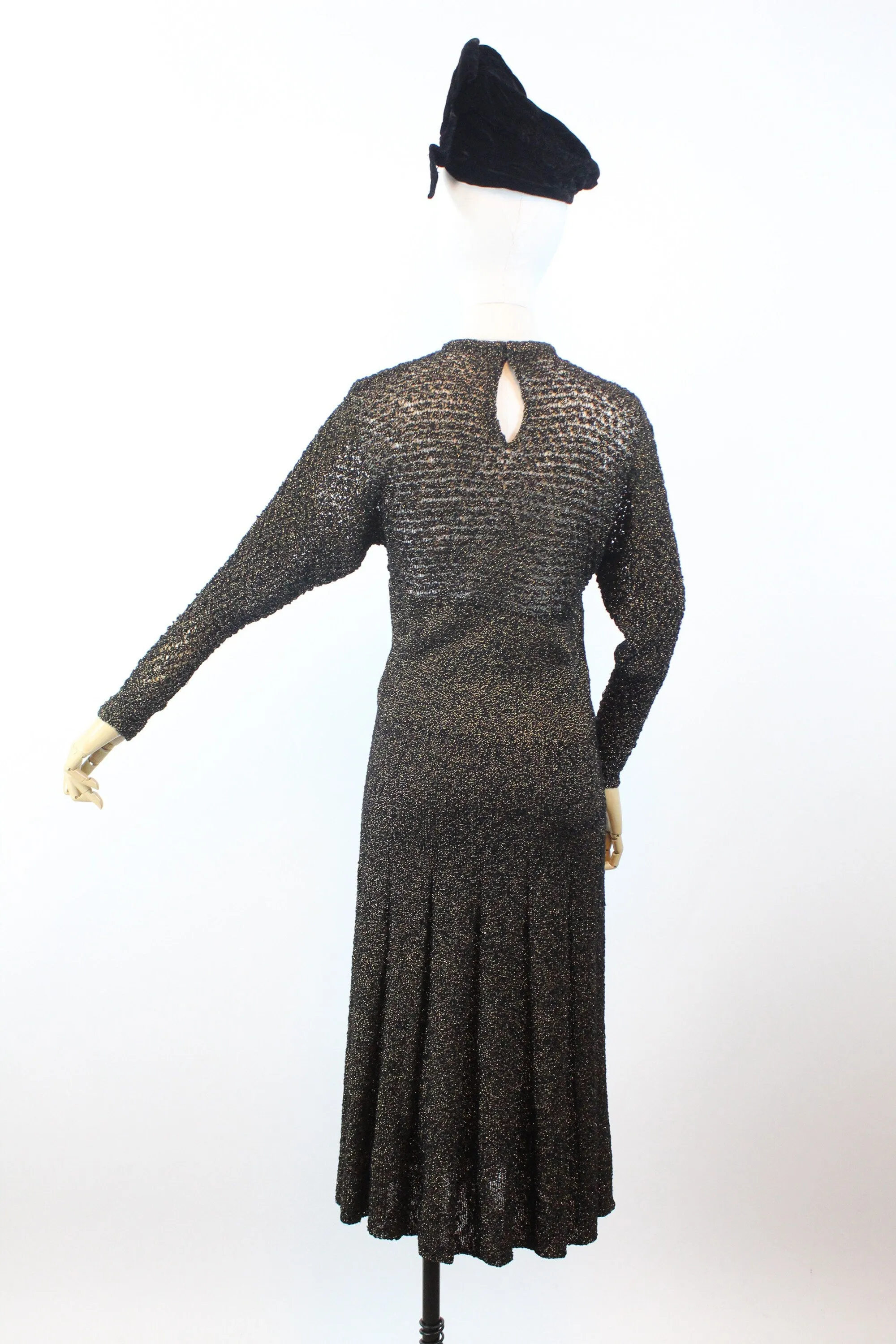 1940s GOLD black KNIT dress small medium | new winter