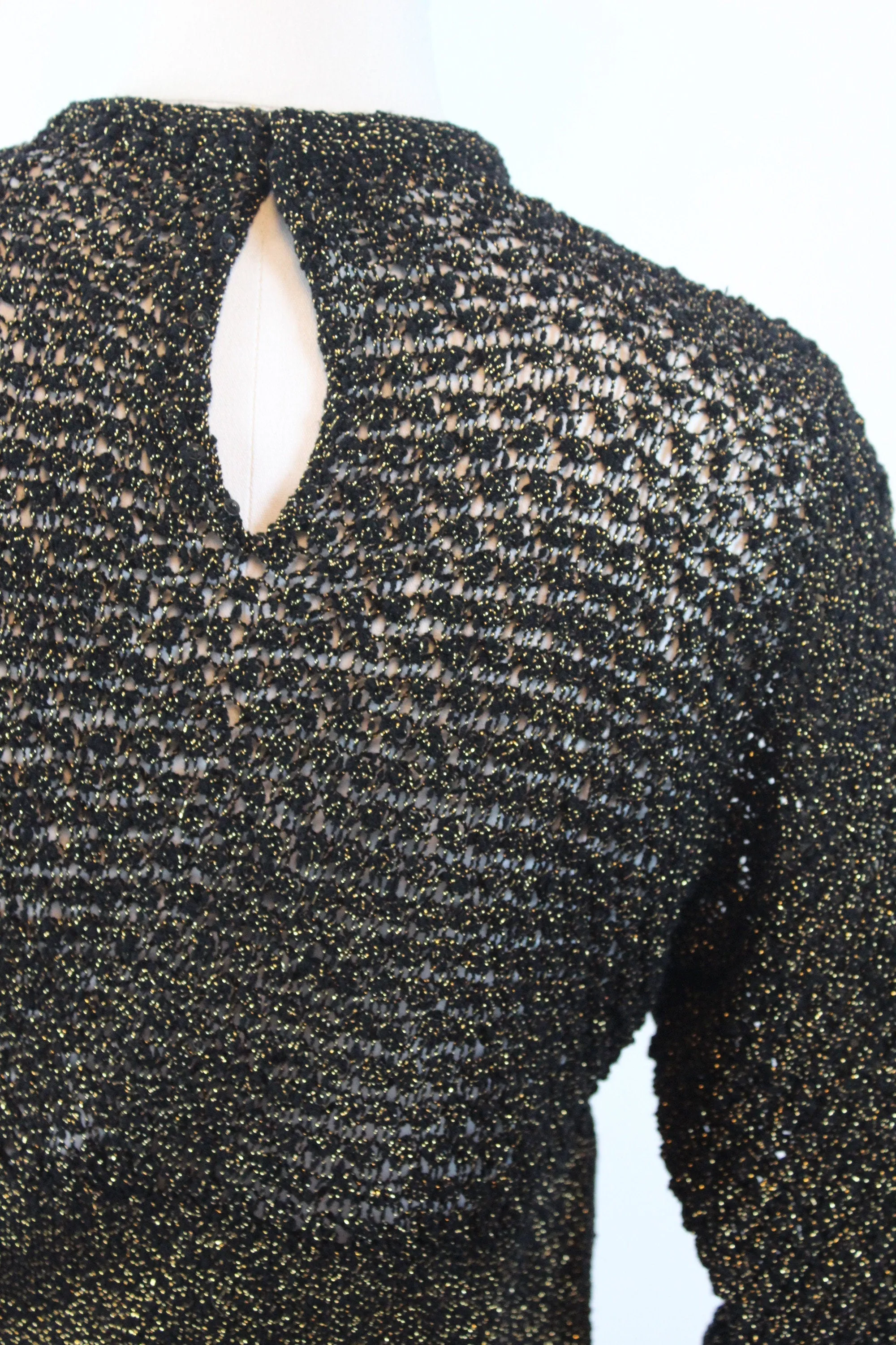 1940s GOLD black KNIT dress small medium | new winter