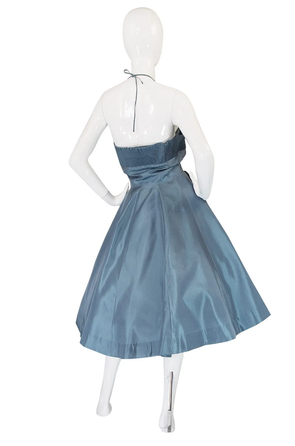 1950s Ice Blue Silk Taffeta Dress & Jacket