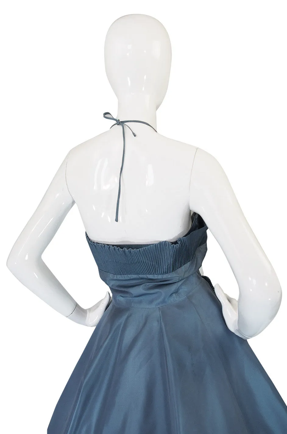 1950s Ice Blue Silk Taffeta Dress & Jacket