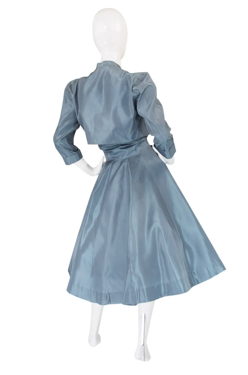 1950s Ice Blue Silk Taffeta Dress & Jacket