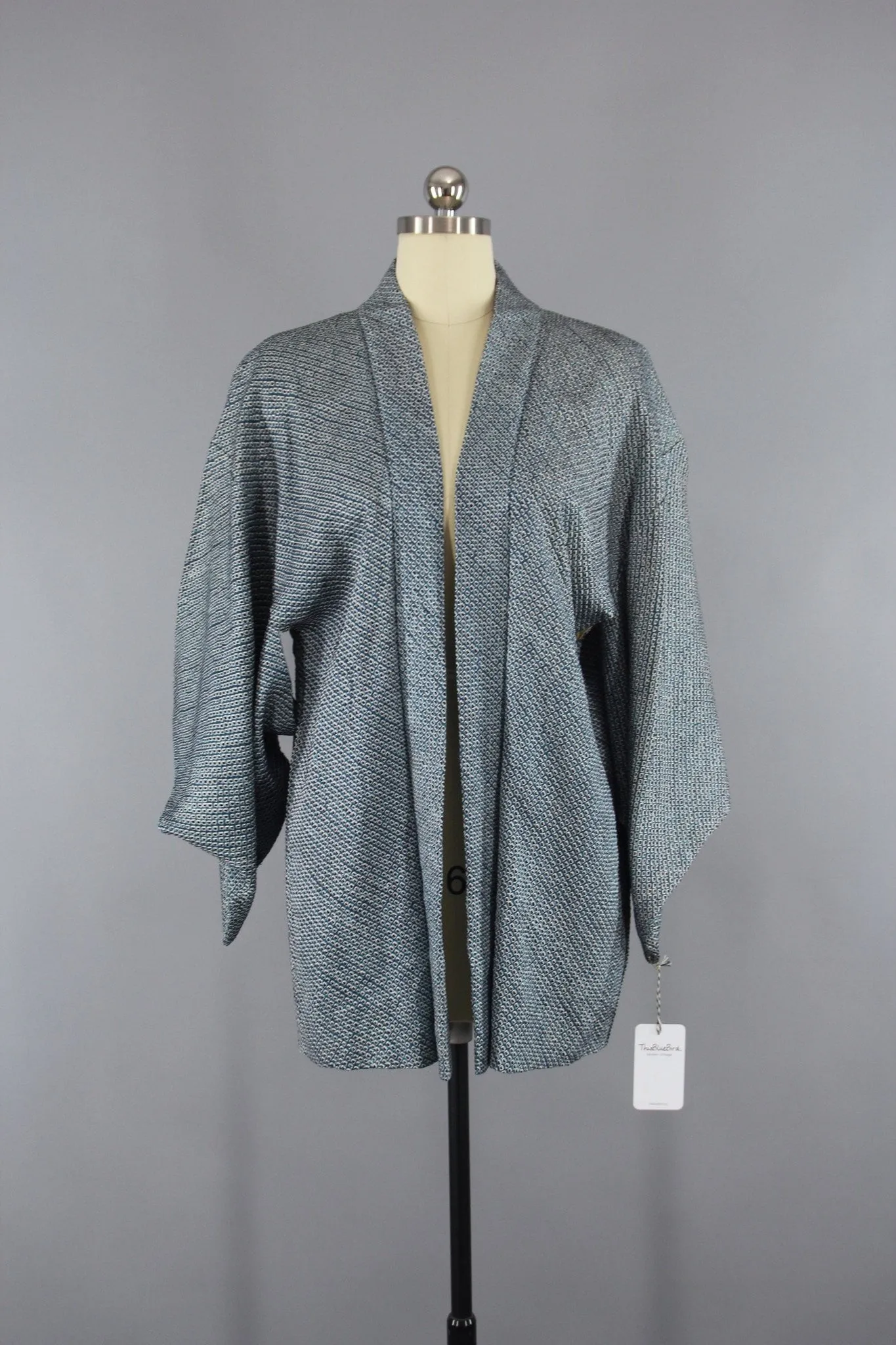 1950s Vintage Silk Haori Kimono Jacket Cardigan / Blue Shibori