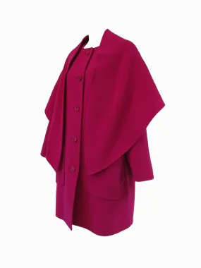 1980s Carolyne Roehm Fuschia Wool Oversized Coat and Shawl