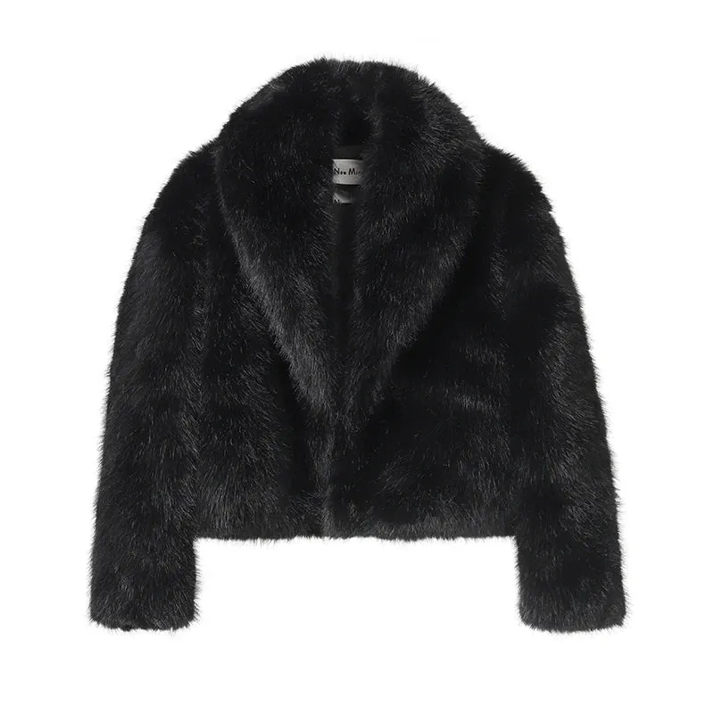 A&A Black Madeline Faux Fur Collared Coat