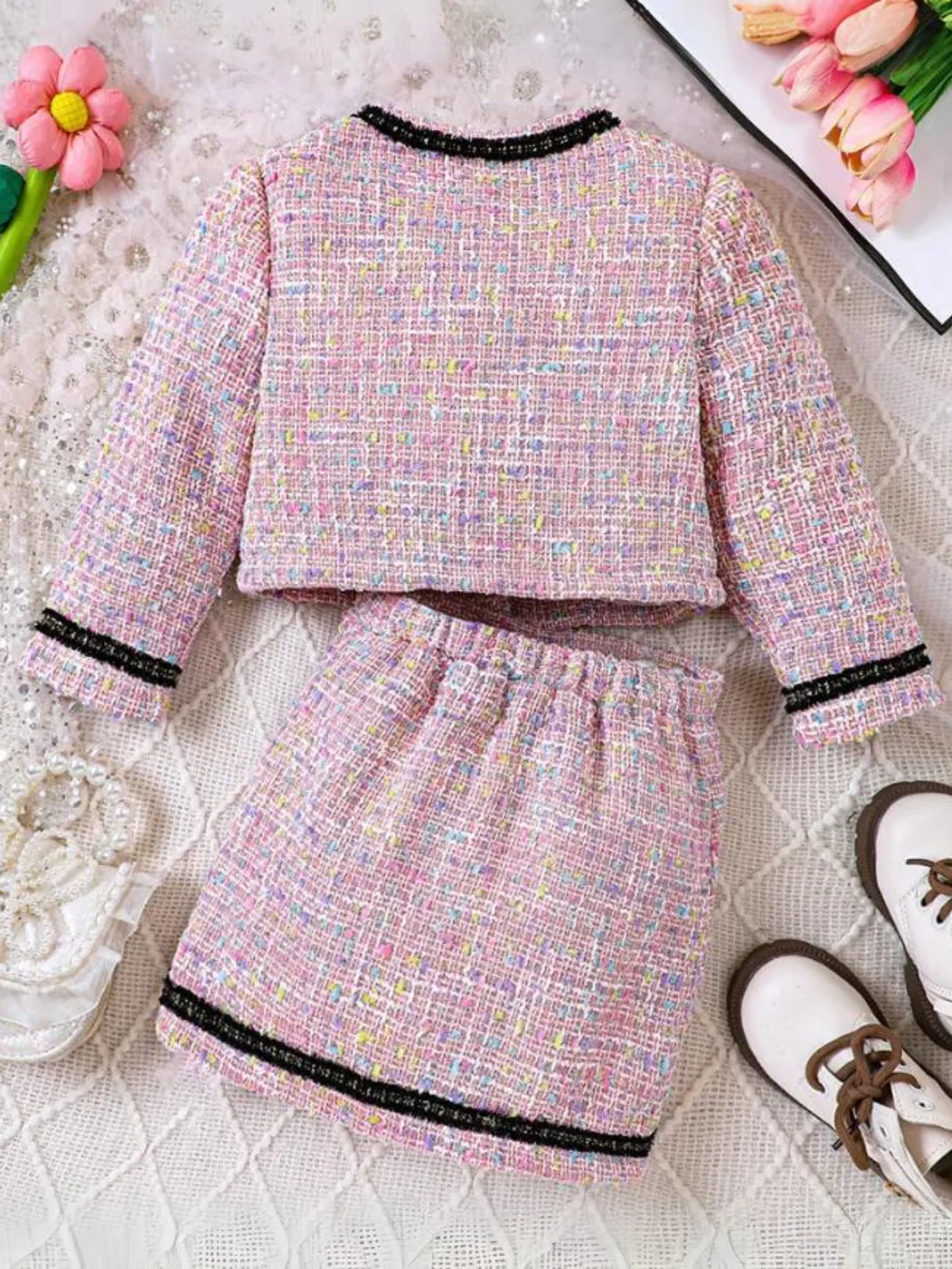 Adorable Pink Tweed Skirt and Jacket Set