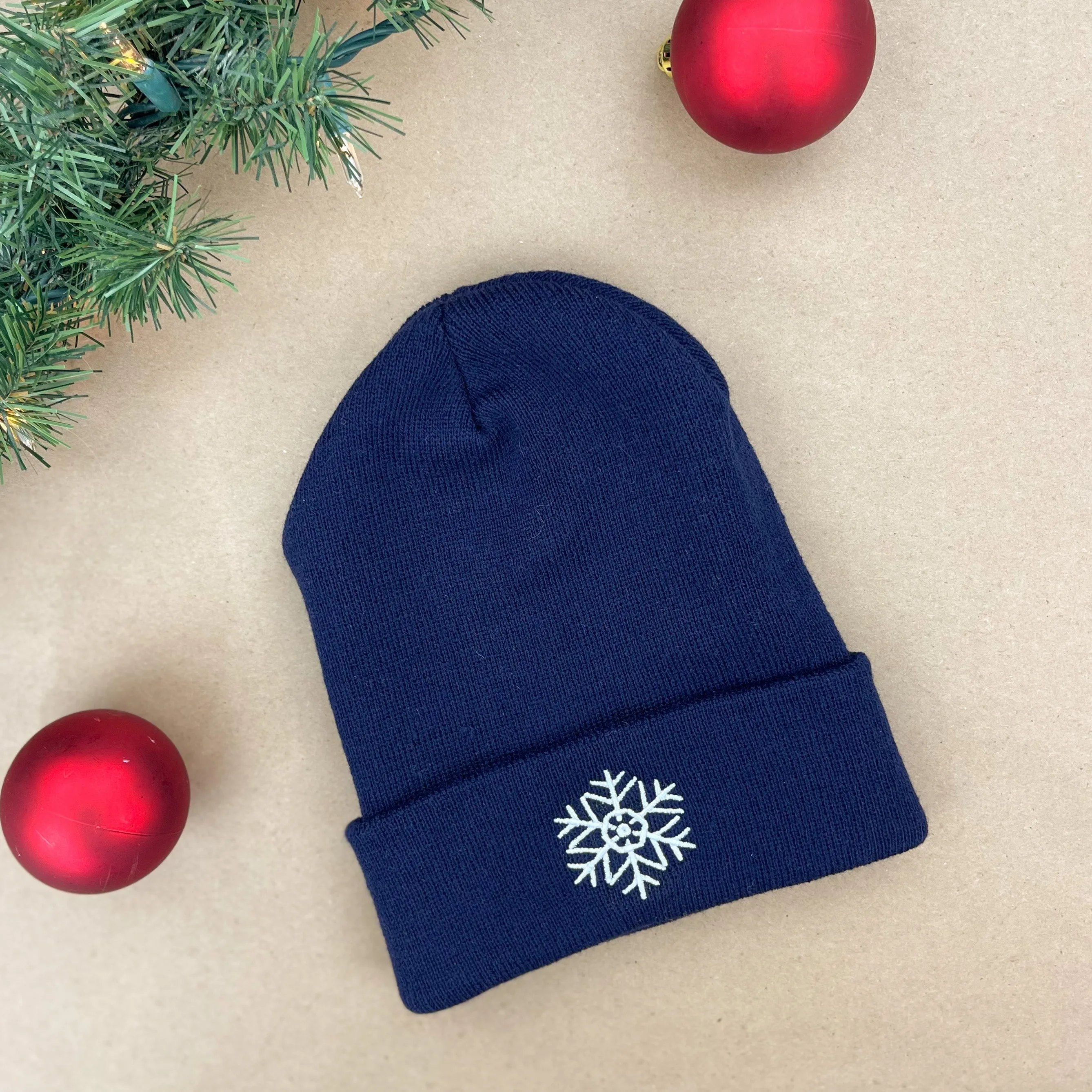 ADULT BEANIE - Navy w/ White - Snowflake