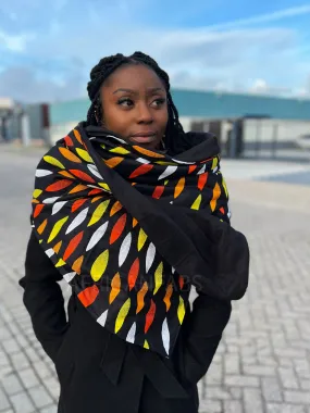 African print Winter scarf for Adults Unisex - Black / red sunburst