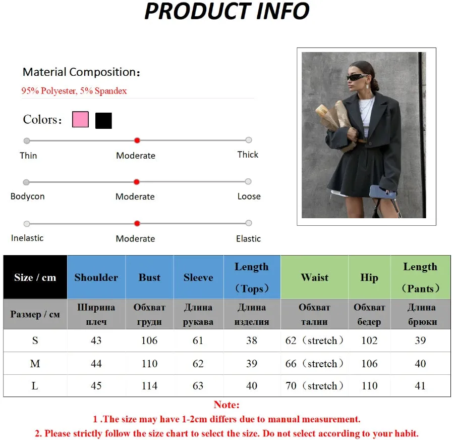 Aiertu Women Stylish Short Blazer Sets Crop Blazer Jackets & Pleated Mini Skirt 2 Pieces Sets Two Piece Sets Women Outifits