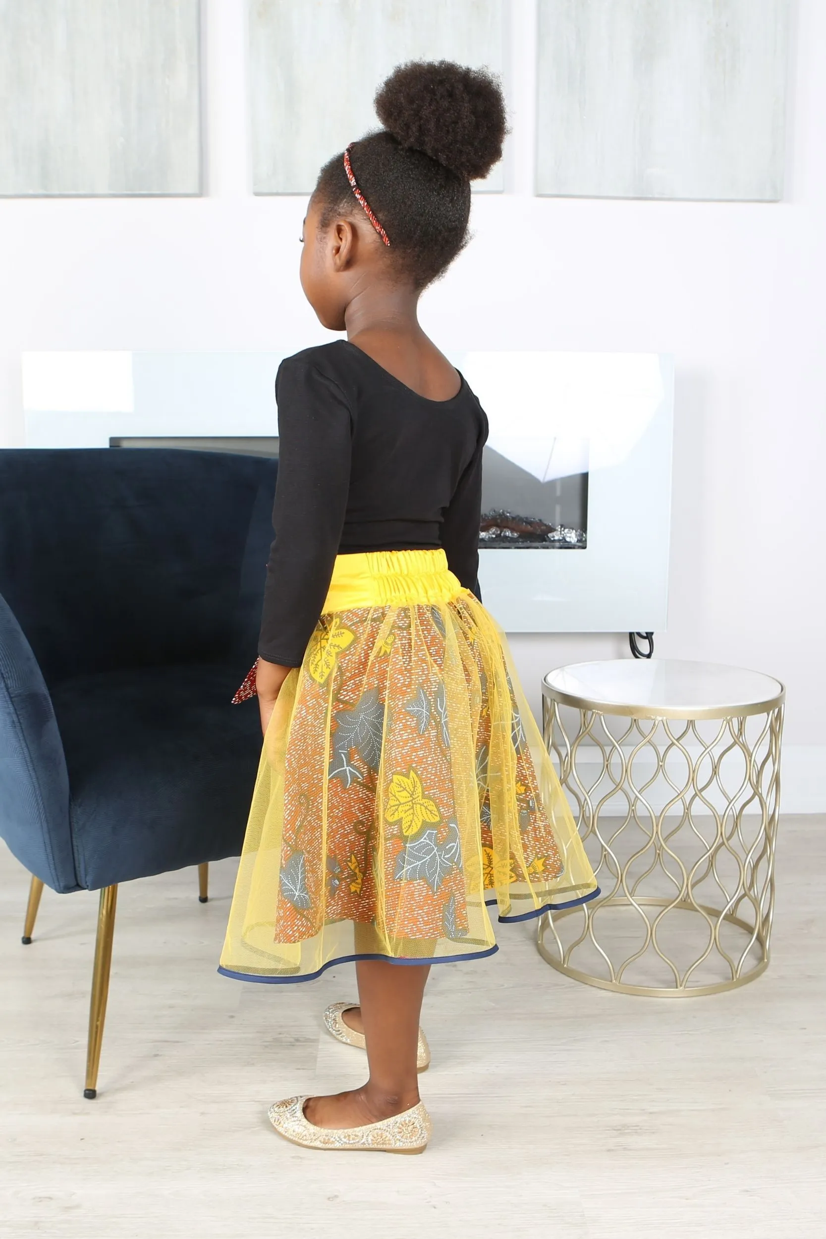 AKANI AFRICAN PRINT GIRLS' FLARED TULLE SKIRT