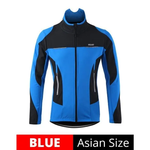 ARSUXEO Fleece Thermal Cycling Jacket Autumn Winter Warm Up Bicycle Clothing Windproof Windbreaker Coat MTB Bike Jerseys