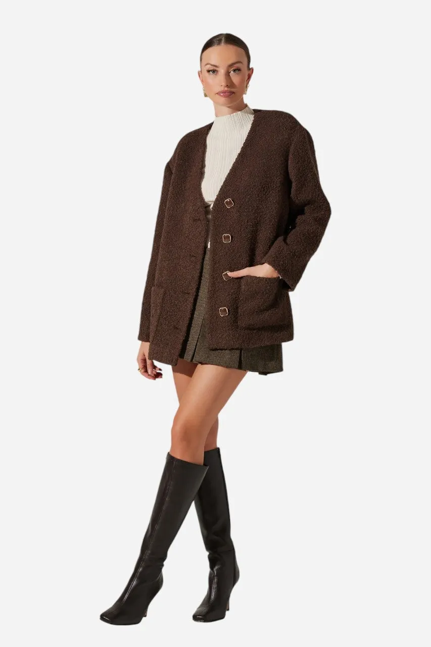 ASTR the Label Maidy Boucle V-Neck Coat Brown