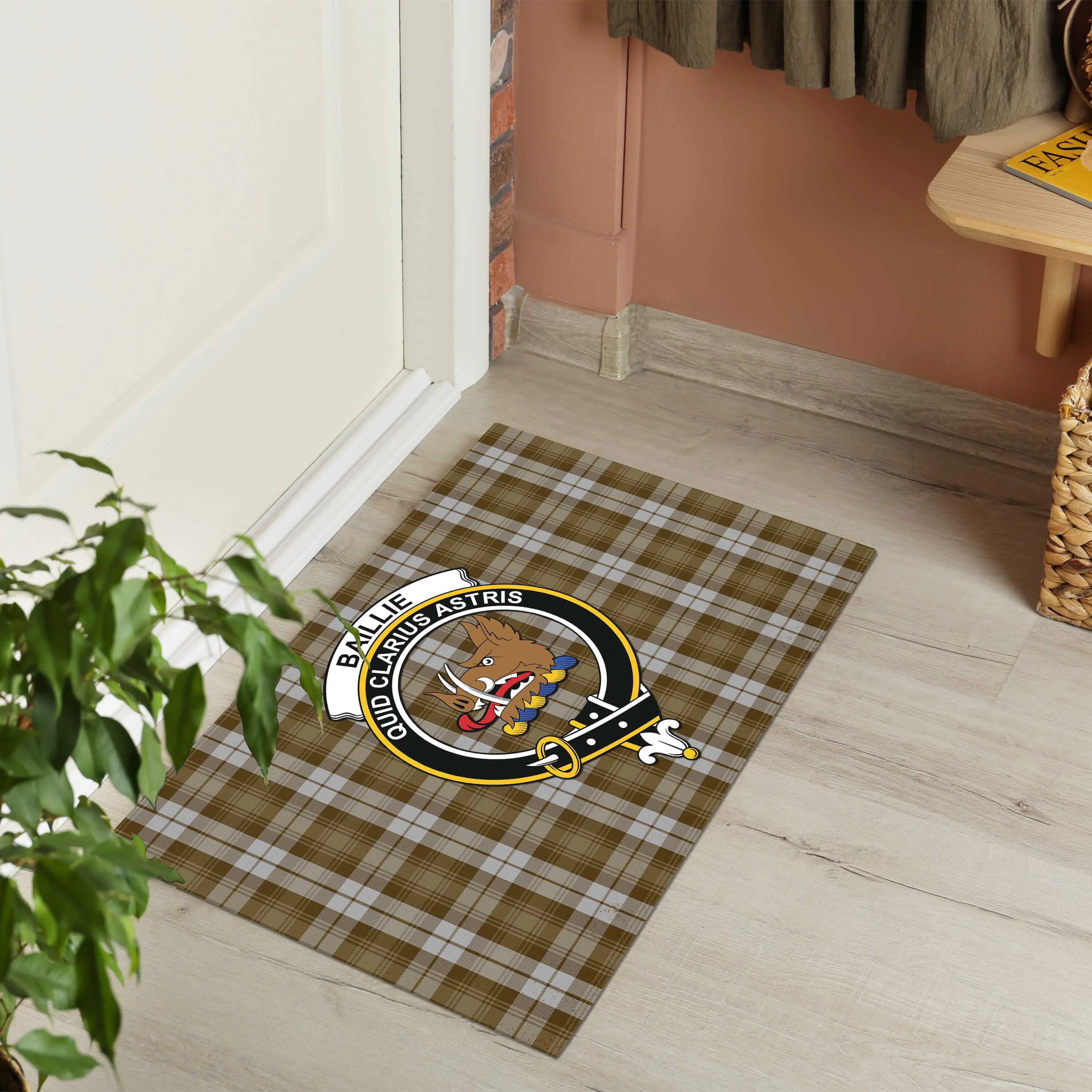 Baillie Dress Tartan Door Mat with Family Crest