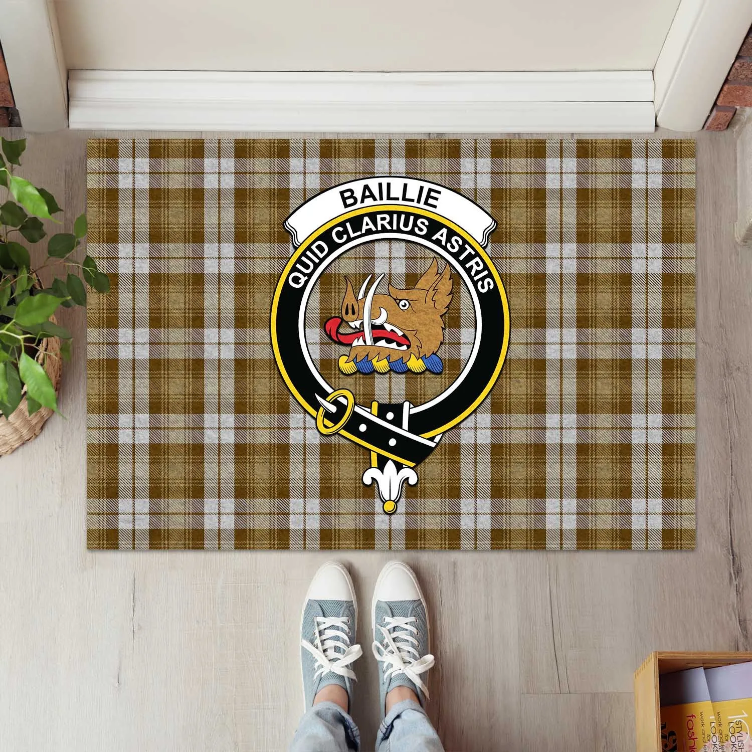 Baillie Dress Tartan Door Mat with Family Crest