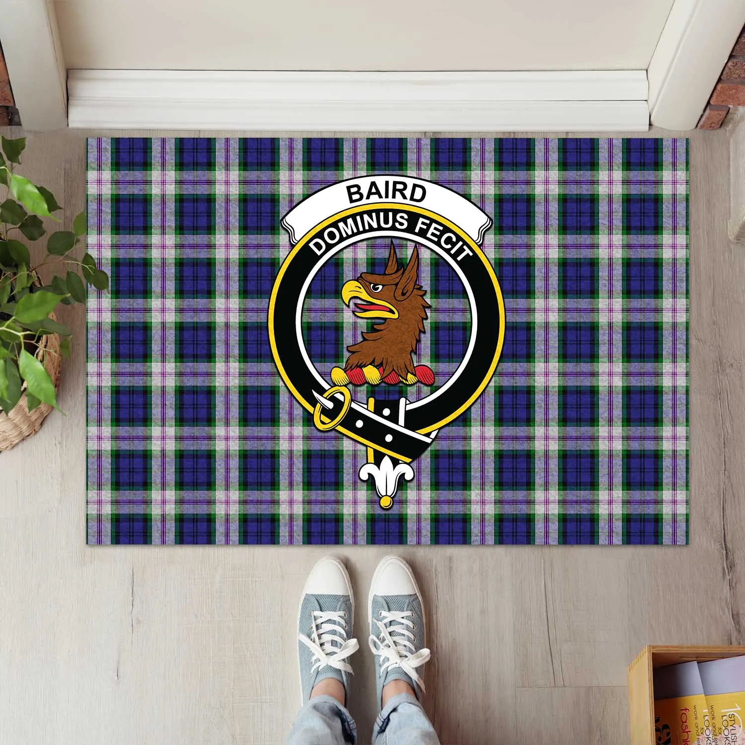 Baird Dress Tartan Door Mat with Family Crest