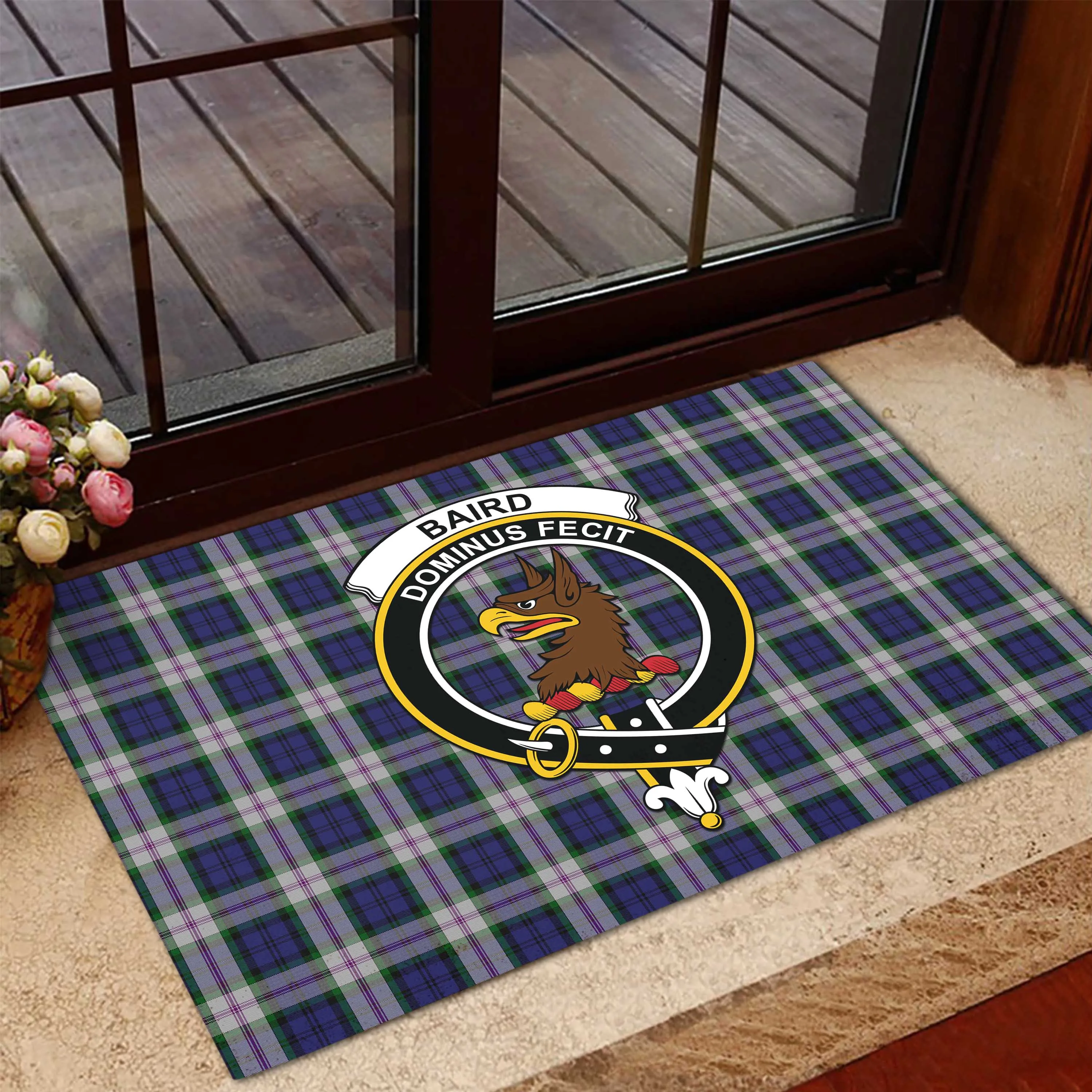 Baird Dress Tartan Door Mat with Family Crest