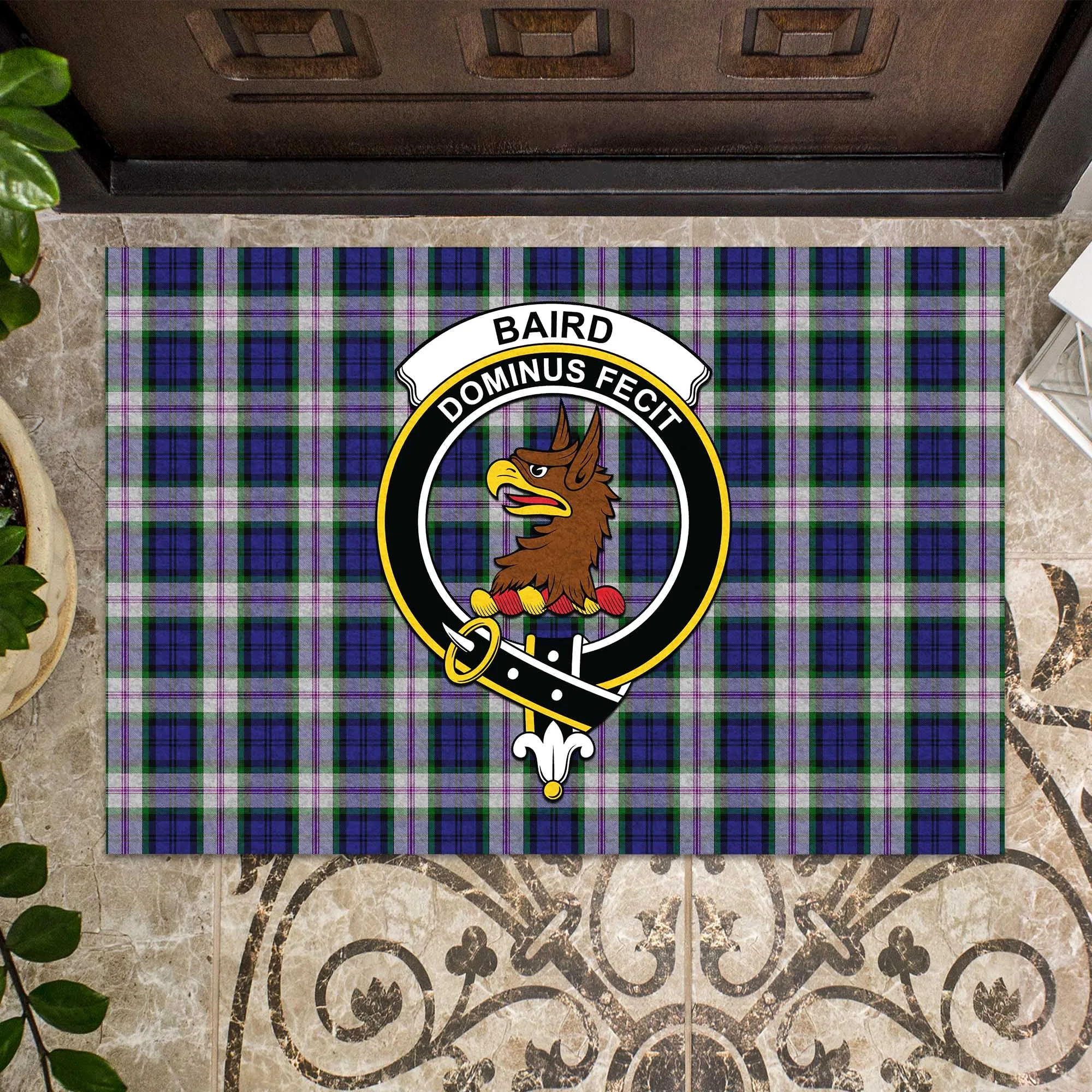 Baird Dress Tartan Door Mat with Family Crest