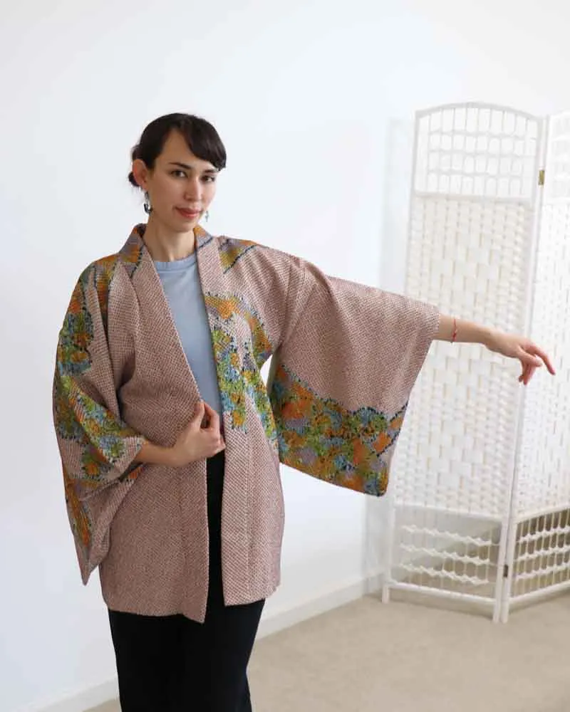 Bamboo Red Shibori  Kimono Jacket