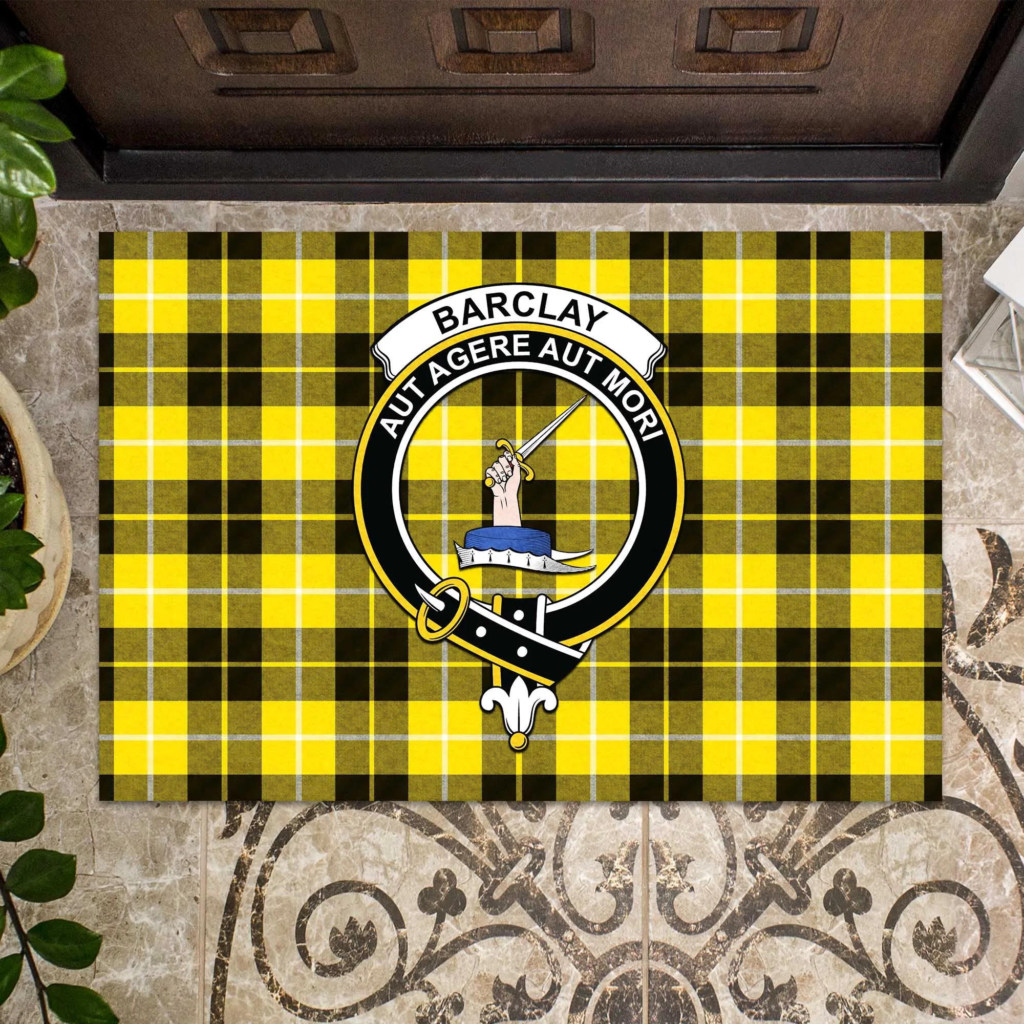 Barclay Dress Modern Tartan Door Mat with Family Crest