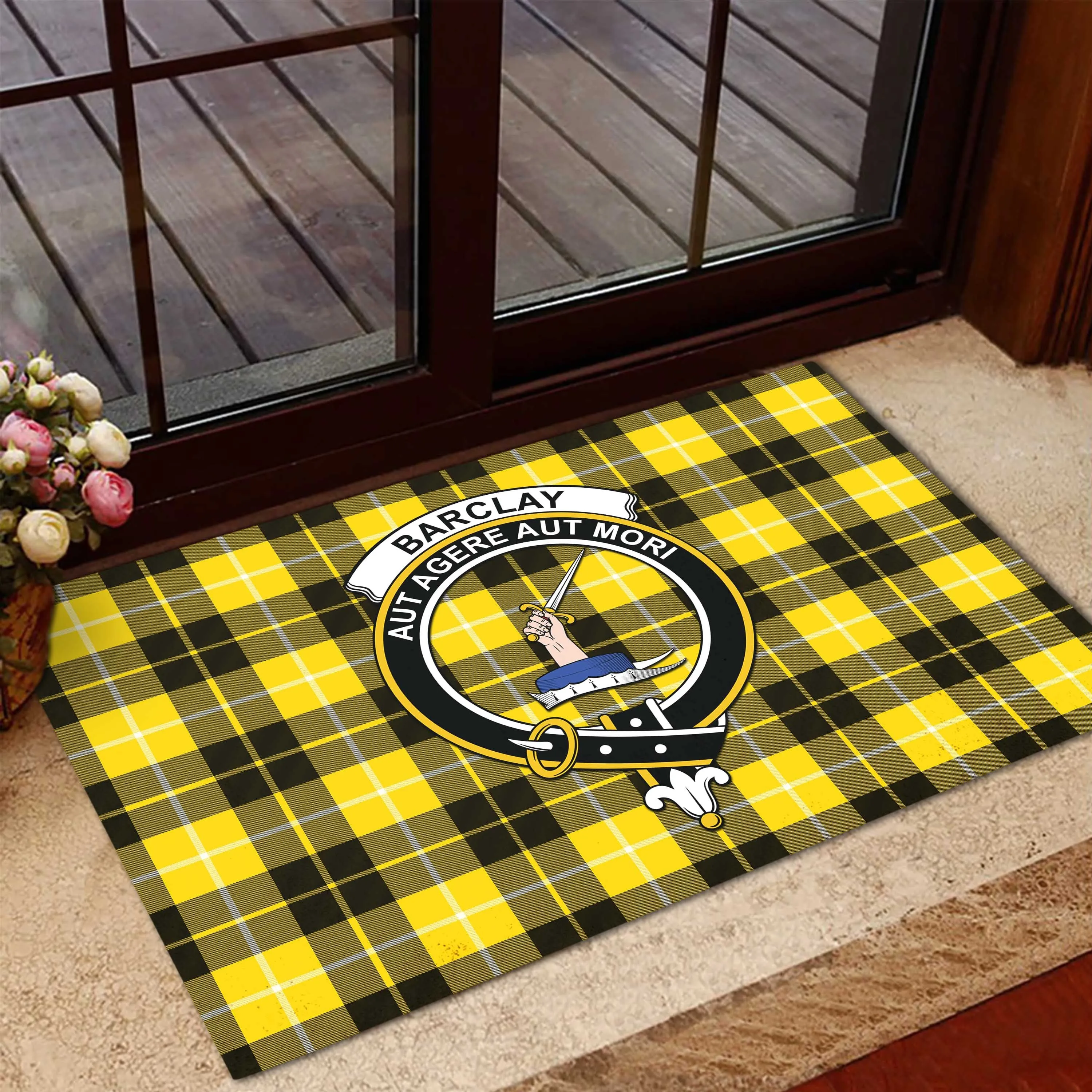 Barclay Dress Modern Tartan Door Mat with Family Crest