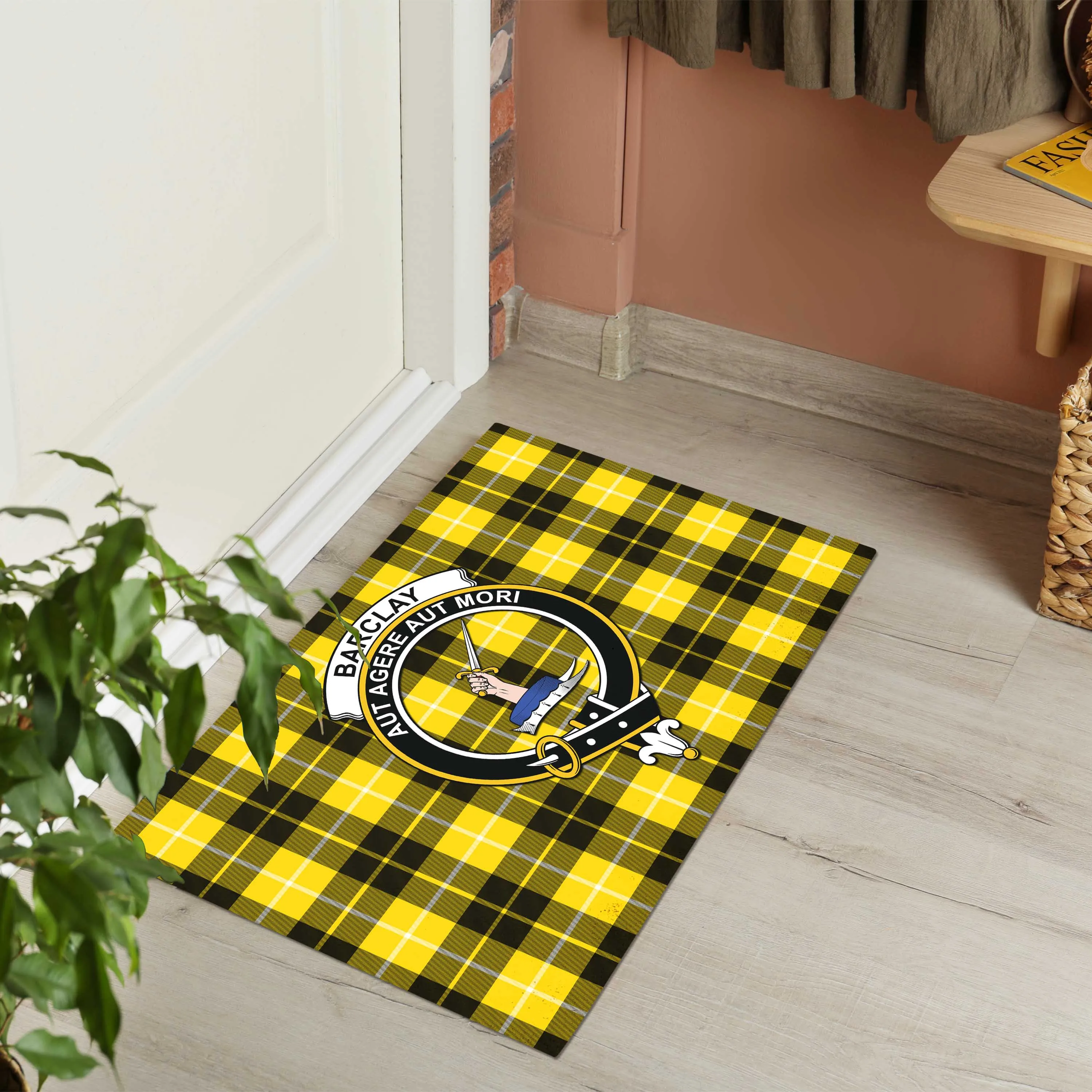 Barclay Dress Modern Tartan Door Mat with Family Crest