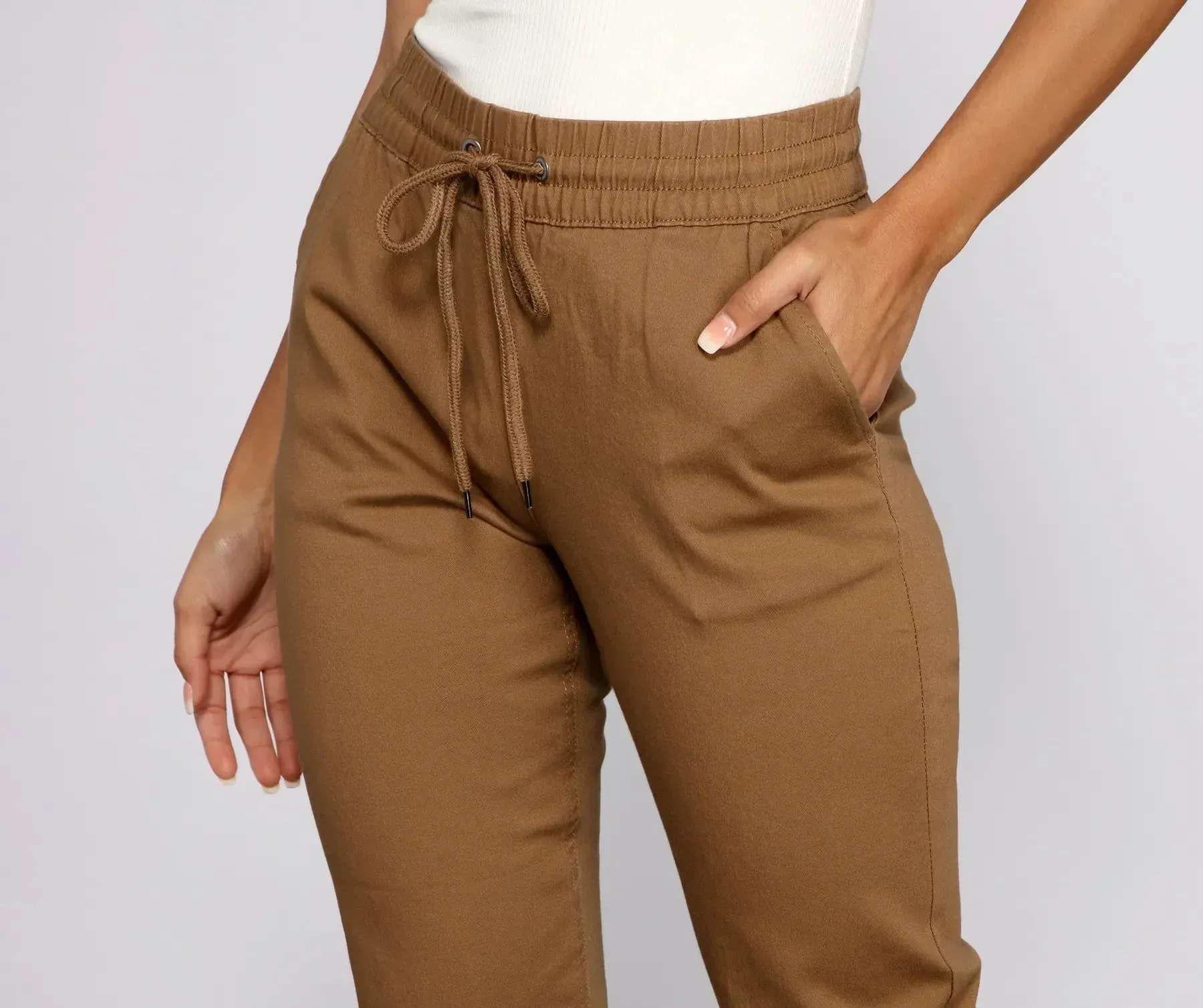 Basic High Waist Twill Joggers