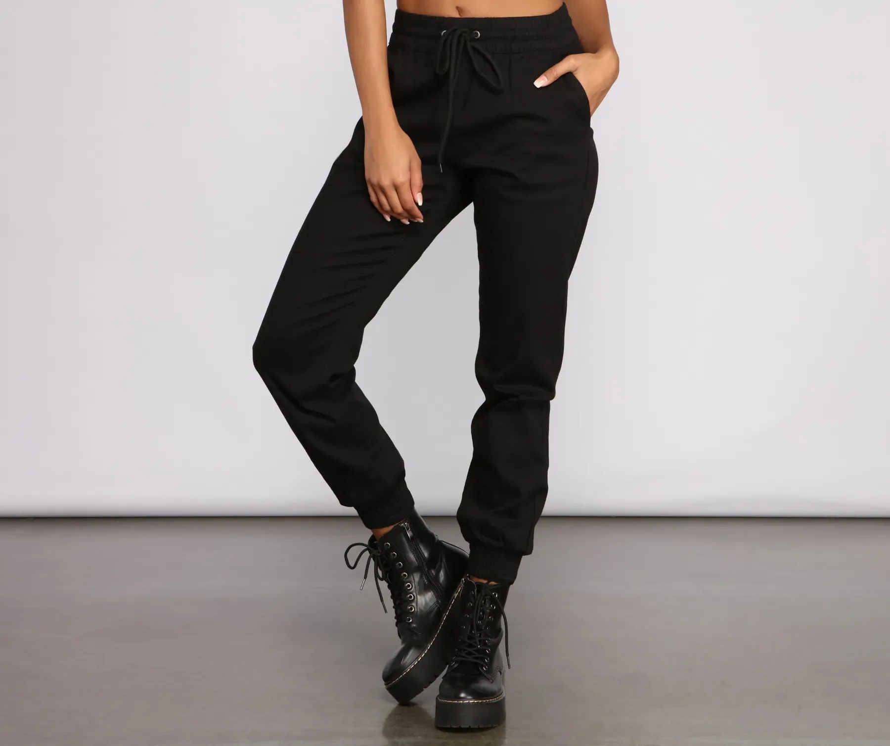 Basic High Waist Twill Joggers