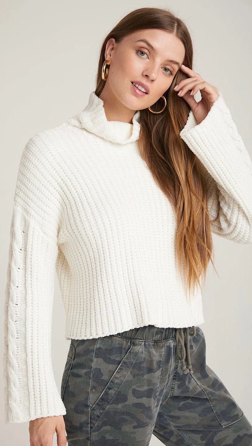 Bella Dahl Cable Sleeve Turtleneck Winter White