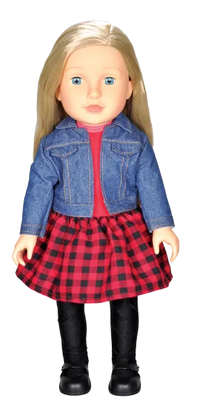 Beverly Hills 18" Doll with Blonde Hair, Dressed in a Red Dress and Denim Jacket