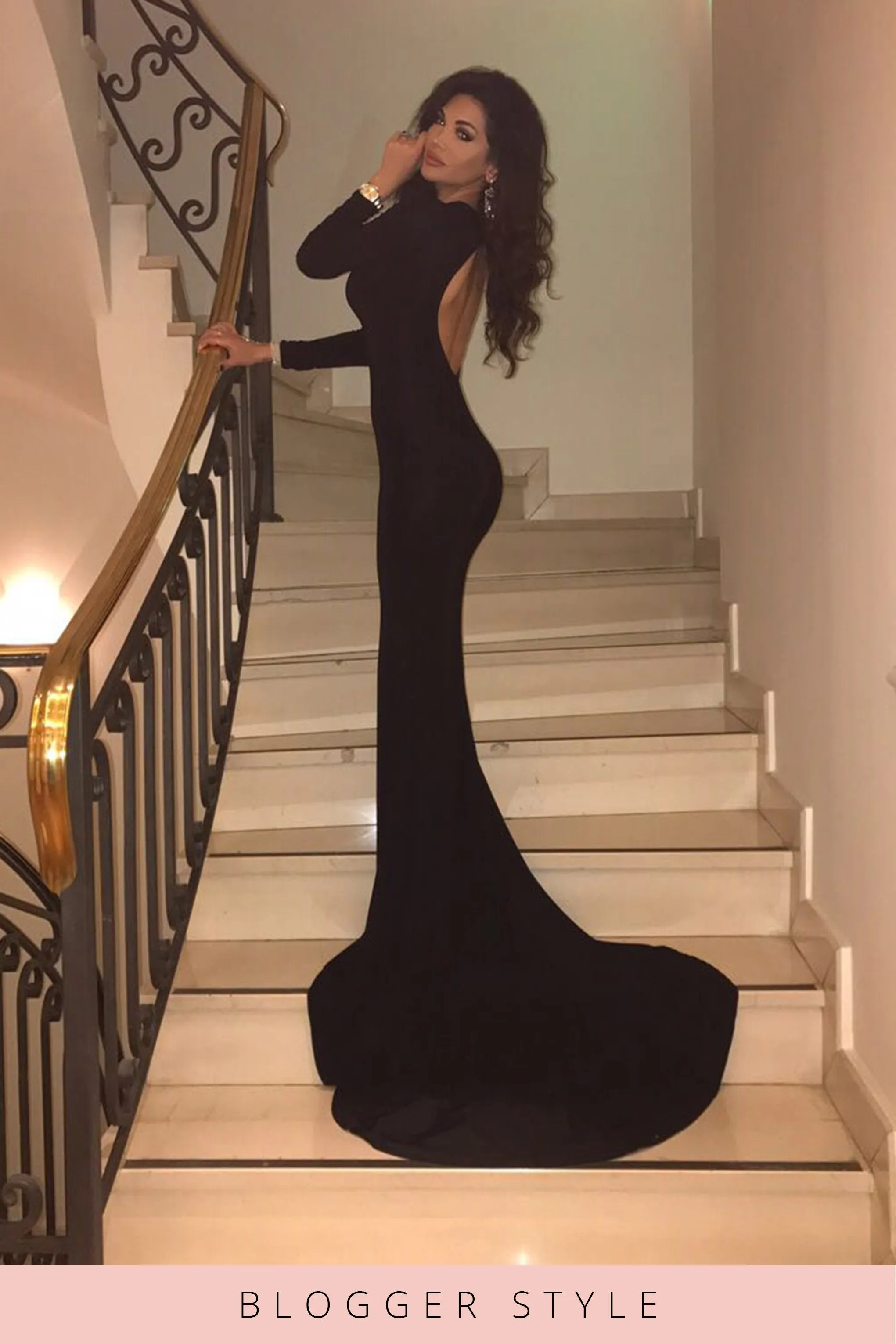 Black Backless Fishtail Maxi Dress