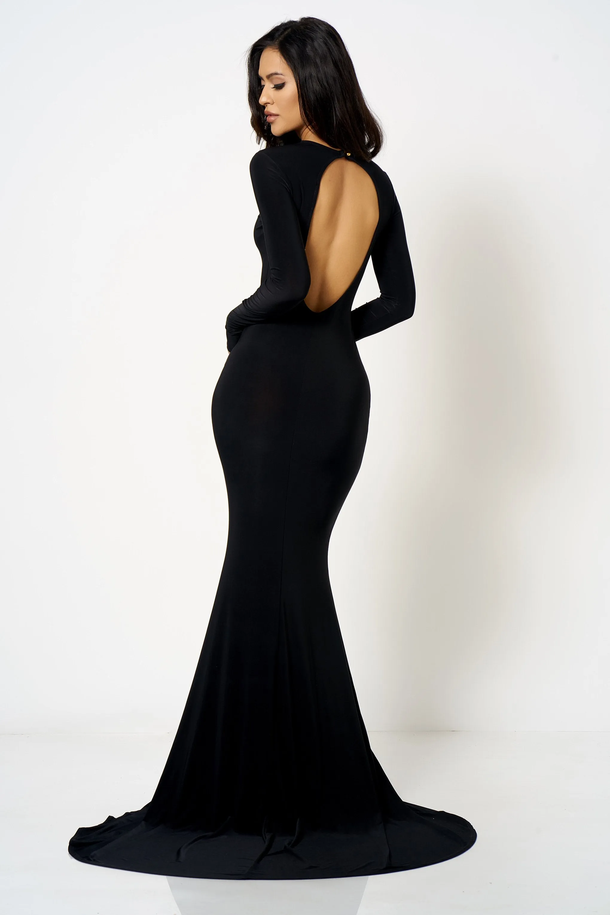 Black Backless Fishtail Maxi Dress