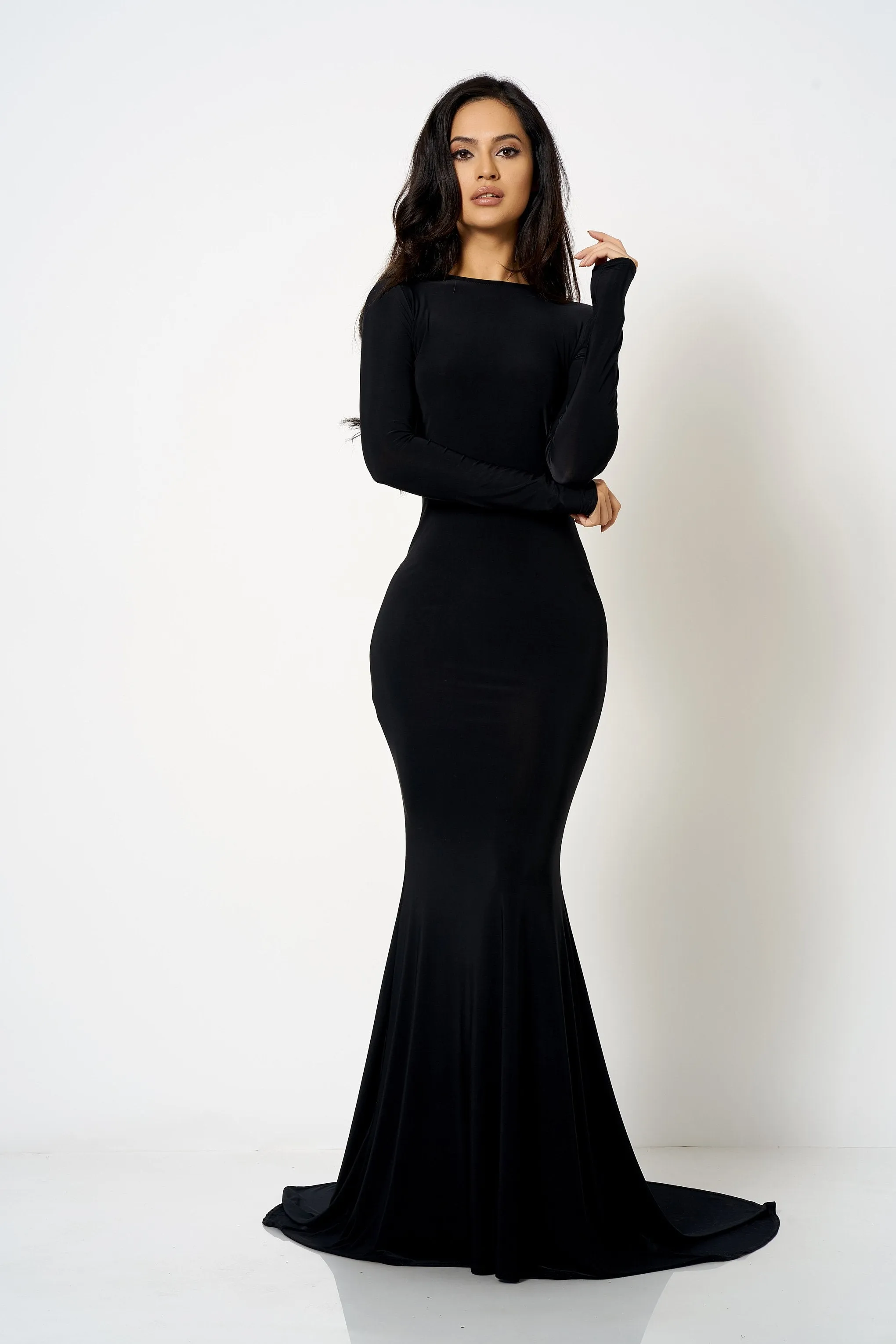 Black Backless Fishtail Maxi Dress