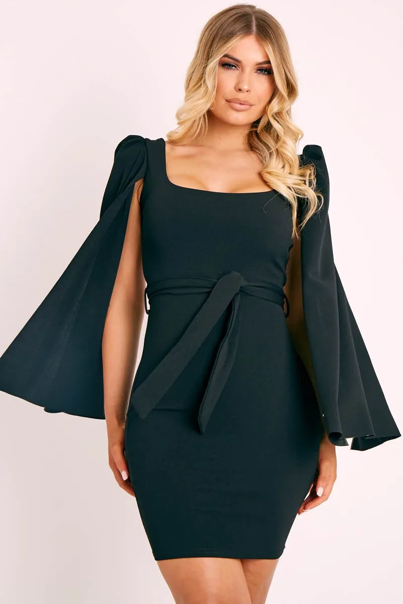 Black Cape Sleeve Bodycon Dress - Fearne