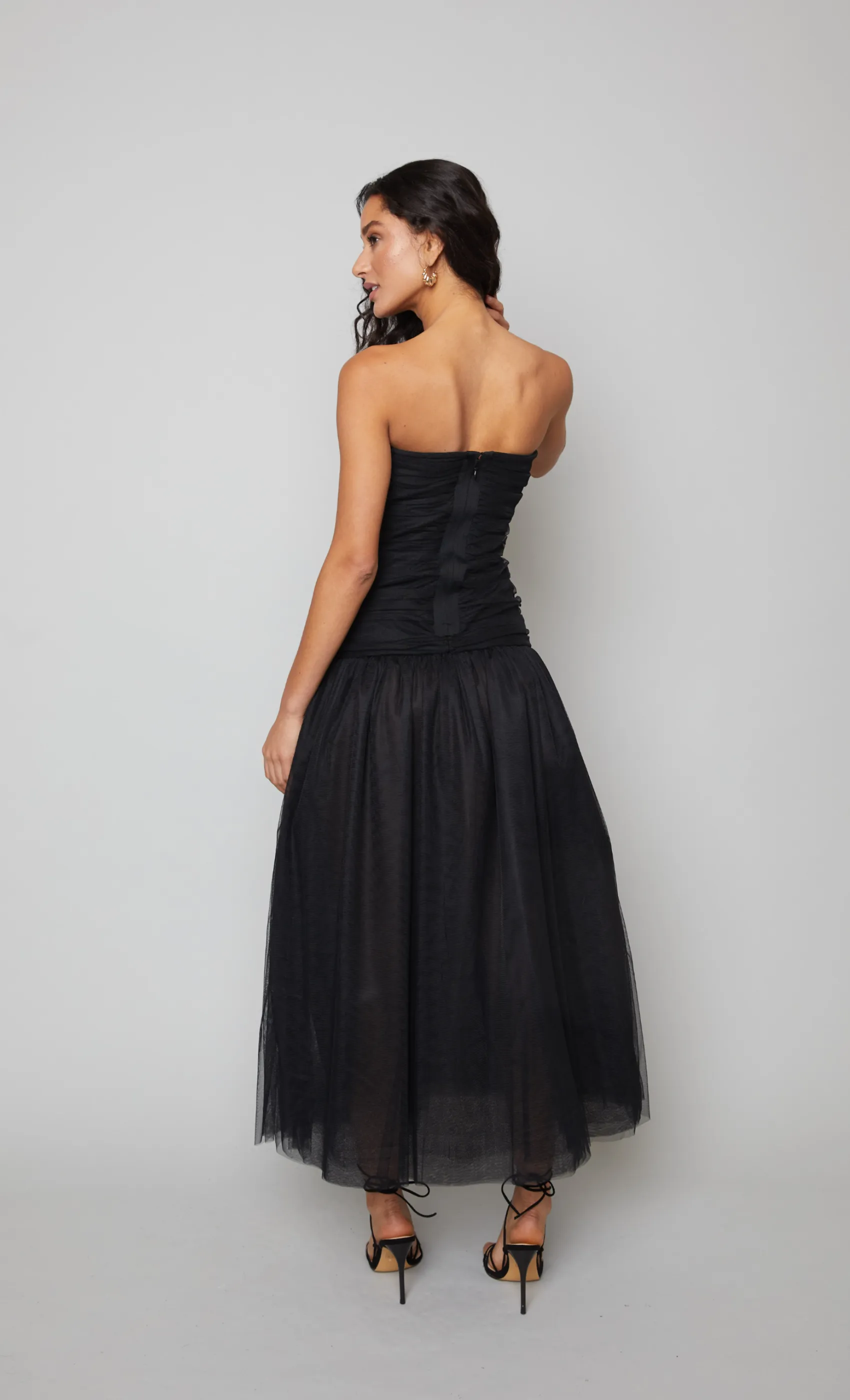 Black Drop Waist Tulle Bandeau Maxi Dress