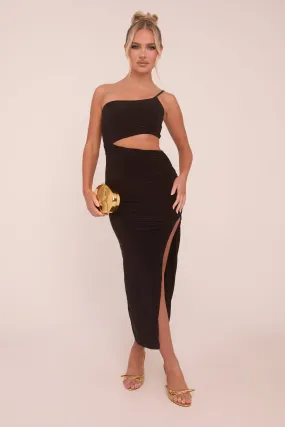 Black One Shoulder Cut Out Midi Dress - Antonia