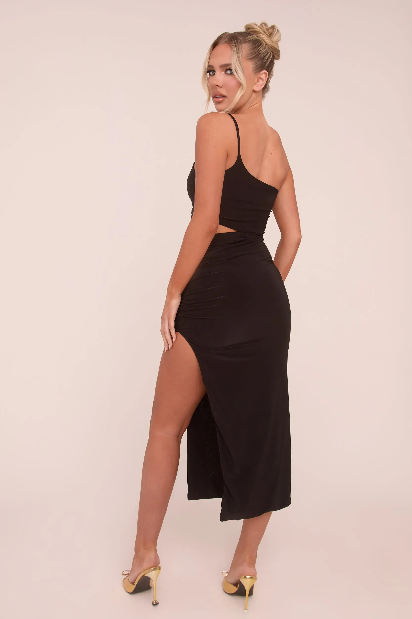 Black One Shoulder Cut Out Midi Dress - Antonia