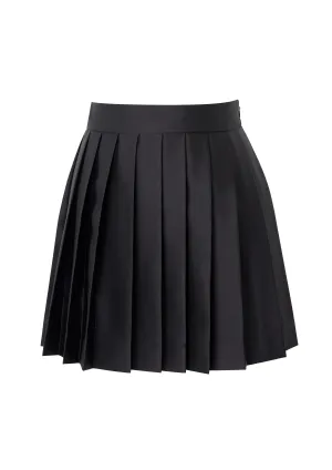 Black Pleated Satin-Crepe Skirt