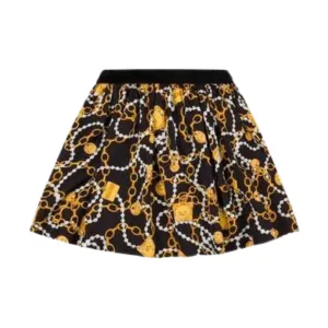 Black Pleated Skirt with Allover Chains Print