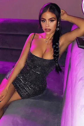 Black Silver Sequin Cami Bodycon Dress - Makira