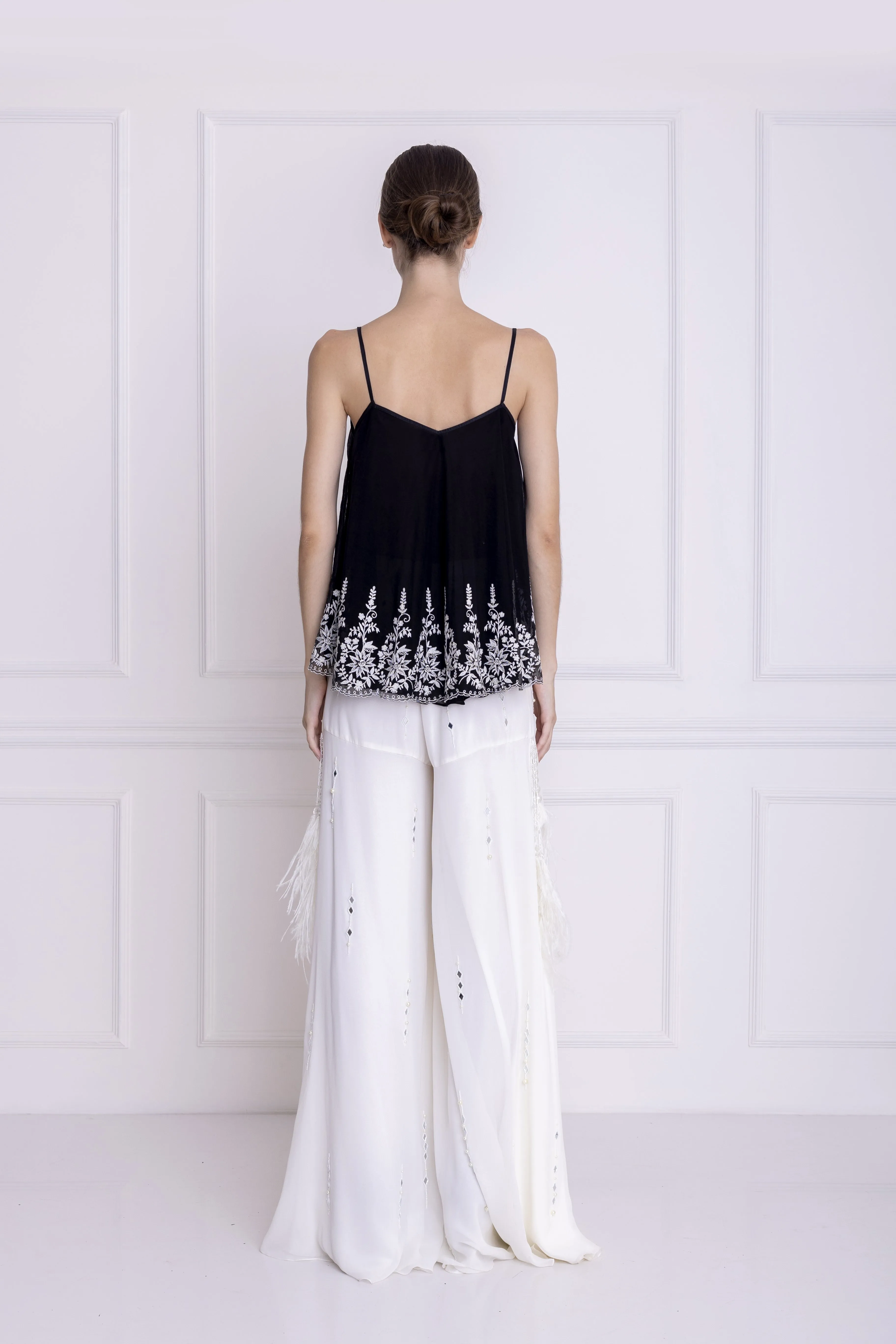 Black thread embroidered camisole