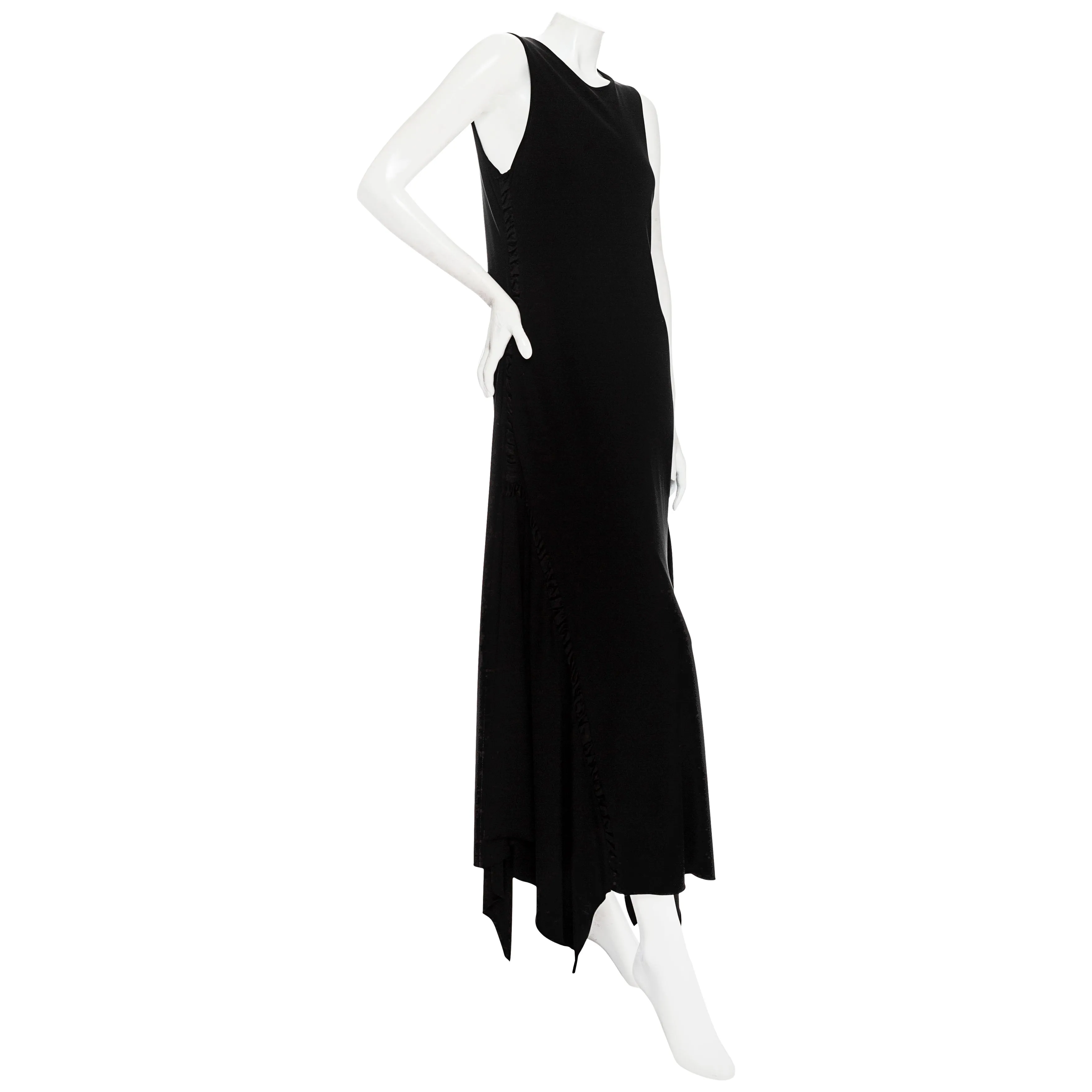 Black Viscose Cady Satin-Trim Ruched Maxi Dress