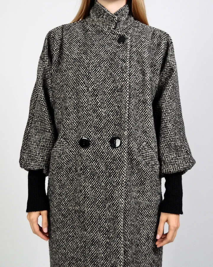 Black   White Tweed Wool Coat