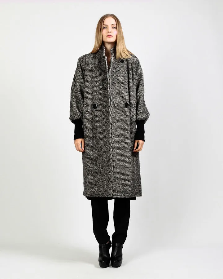 Black   White Tweed Wool Coat