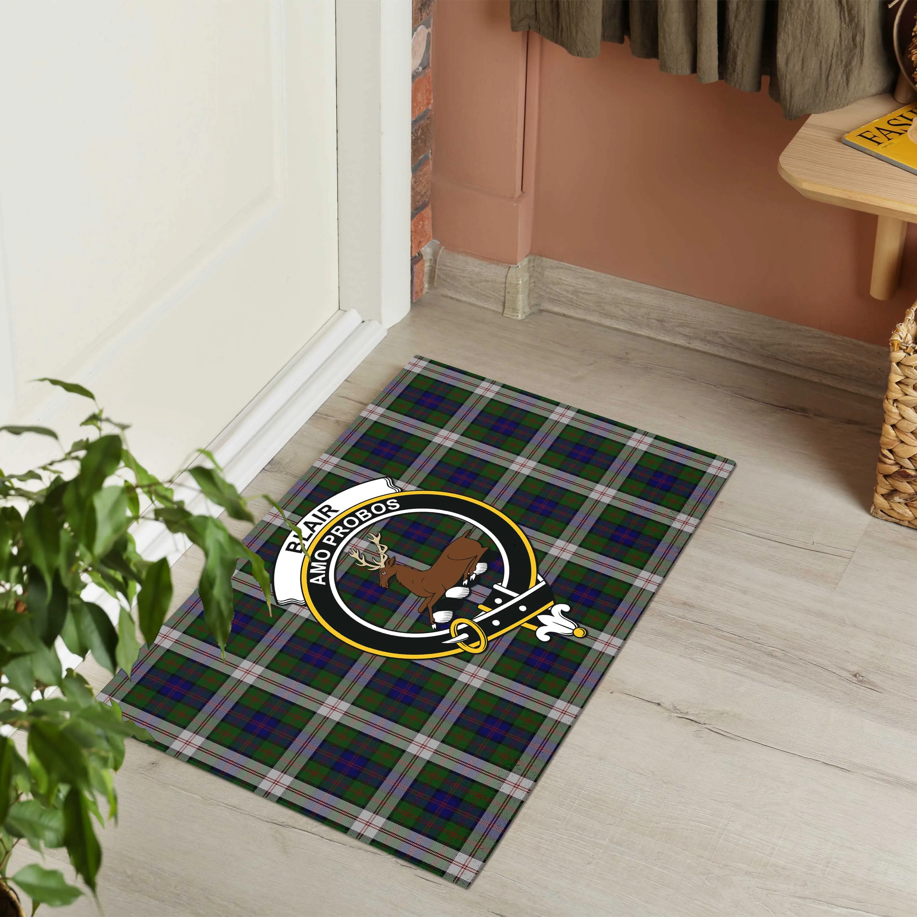 Blair Dress Tartan Door Mat with Family Crest