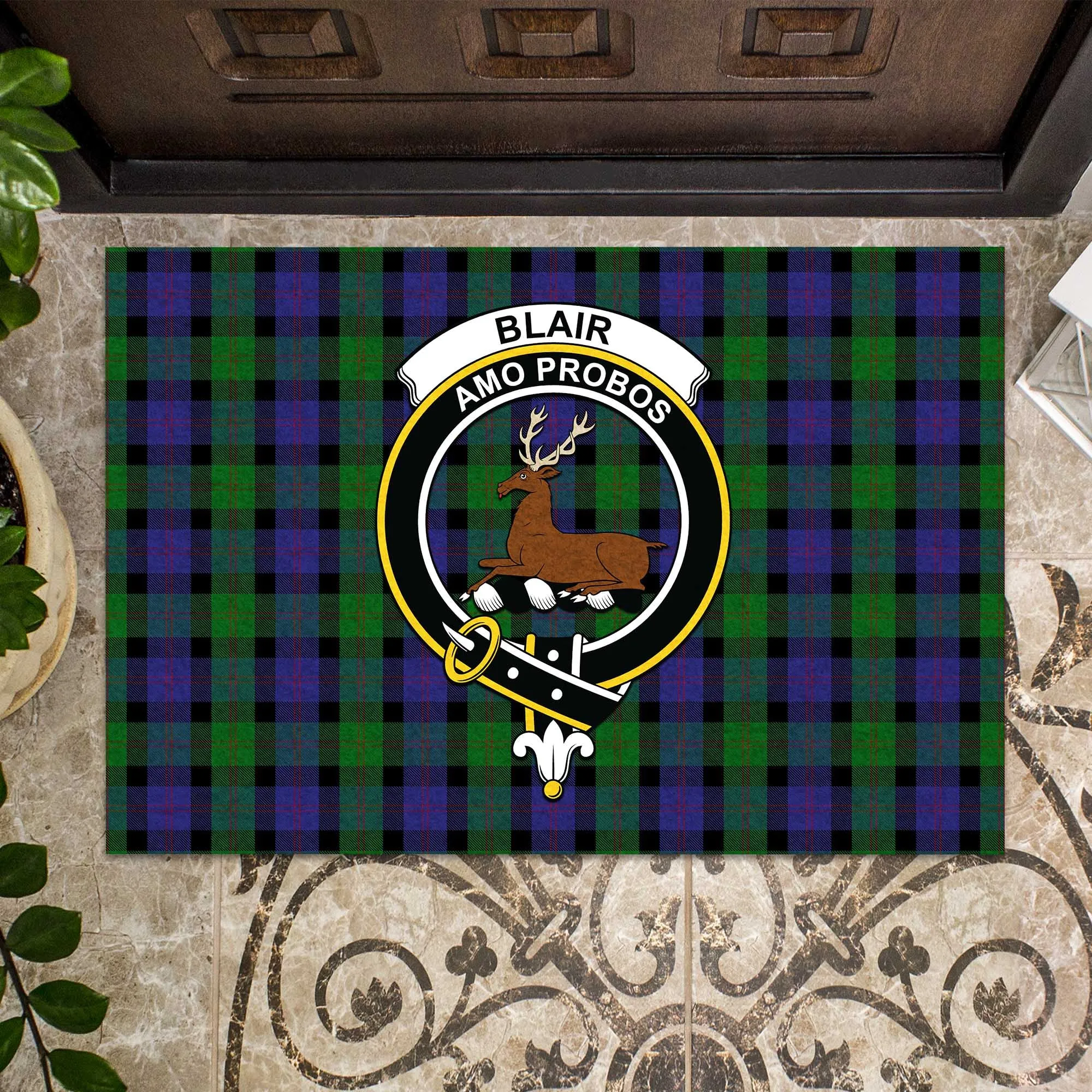 Blair Tartan Door Mat with Family Crest