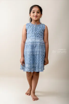 Blue Box Pleated Printed Cotton Frock For Baby Girls