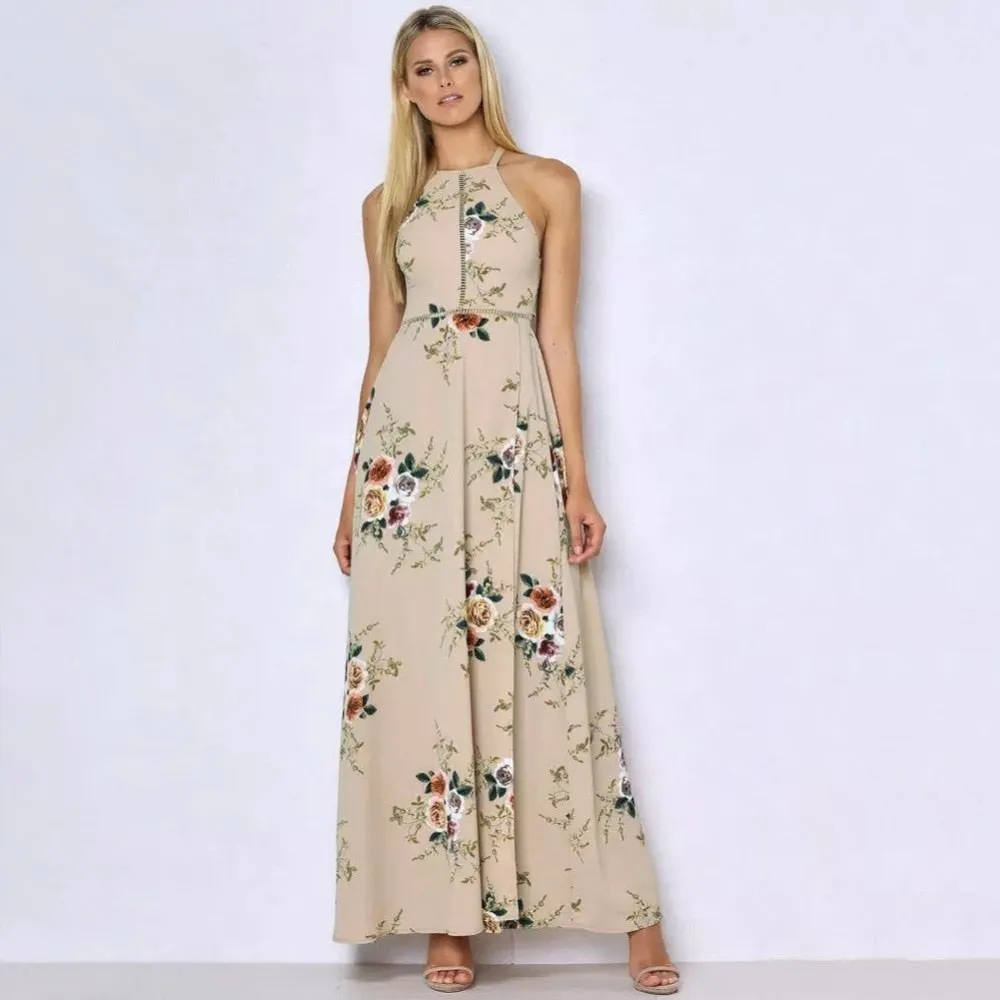 Bohemian Floral Print Summer Maxi Dress Off Shoulder Women Beach Long Backless Sexy Split Party Dresses