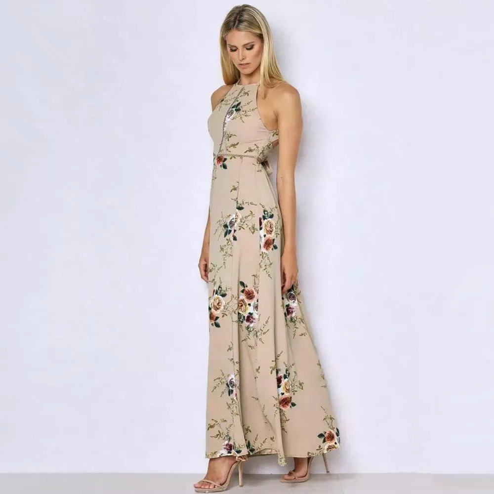 Bohemian Floral Print Summer Maxi Dress Off Shoulder Women Beach Long Backless Sexy Split Party Dresses