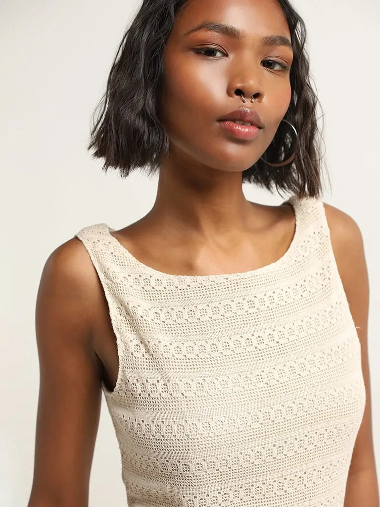 Bombay Paisley Beige Knit-Textured Straight Dress