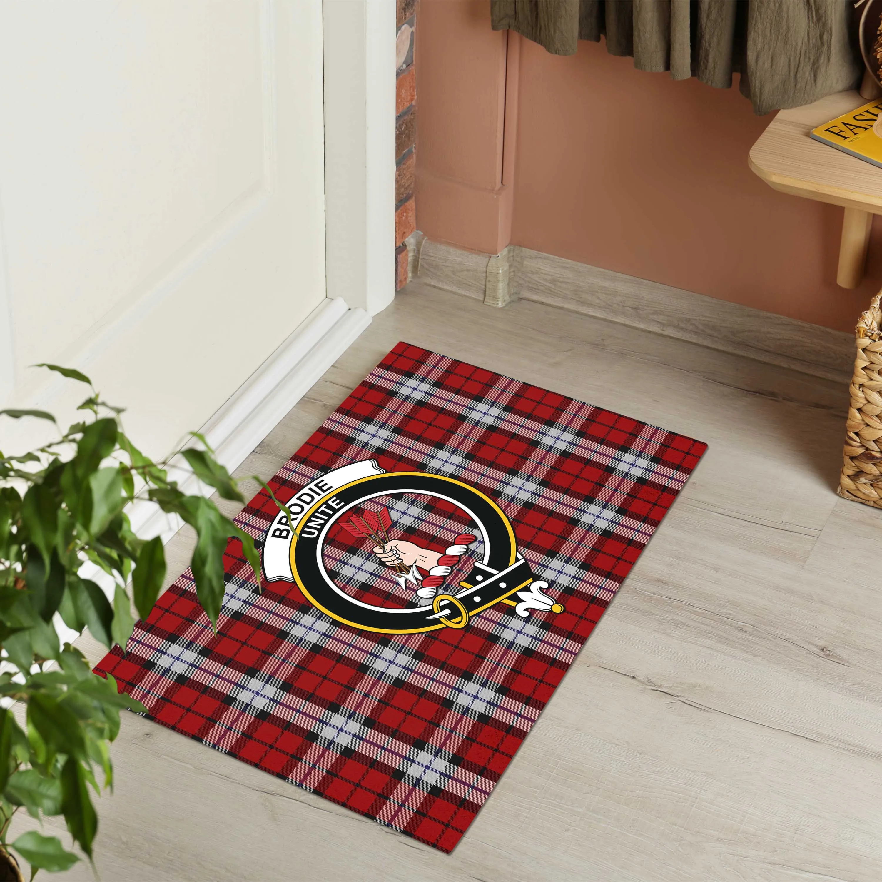 Brodie Dress Tartan Door Mat with Family Crest