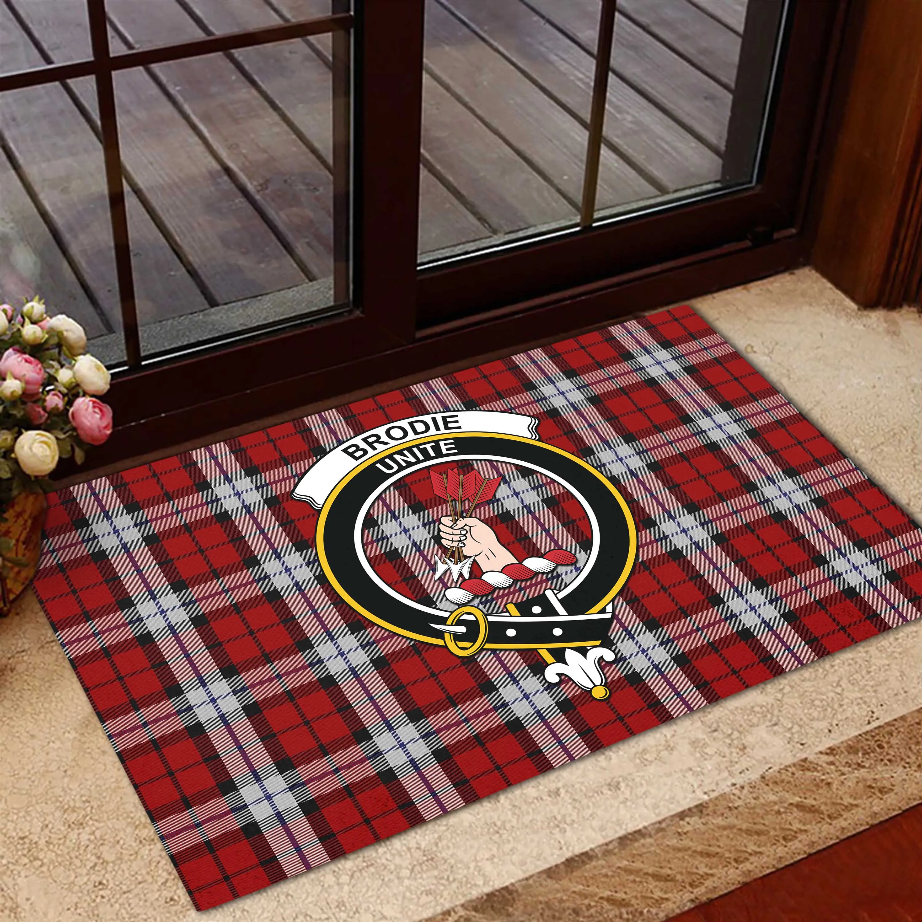 Brodie Dress Tartan Door Mat with Family Crest